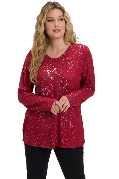 Mikina, hvězdy, oversize, výstřih do V, dlouhé rukávy