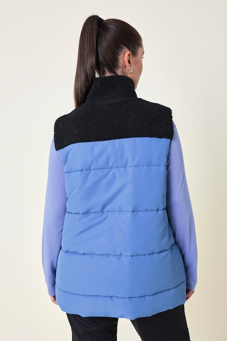 Gilet matelassé, polaire teddy, col droit, fermeture Éclair à double sens