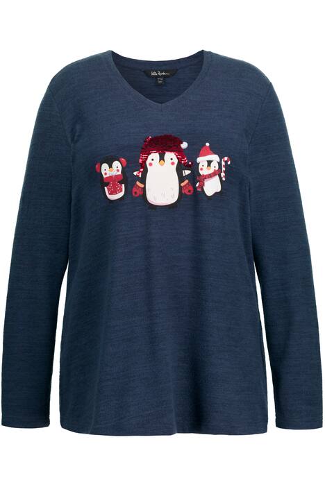 Mikina, tučňák, flitry, výstřih do V, dlouhé rukávy