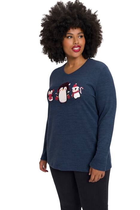 Mikina, tučňák, flitry, výstřih do V, dlouhé rukávy