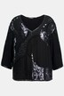 Bluse, Pailletten, Perlen, V-Ausschnitt, 3/4-Arm