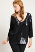 Bluse, Pailletten, Perlen, V-Ausschnitt, 3/4-Arm
