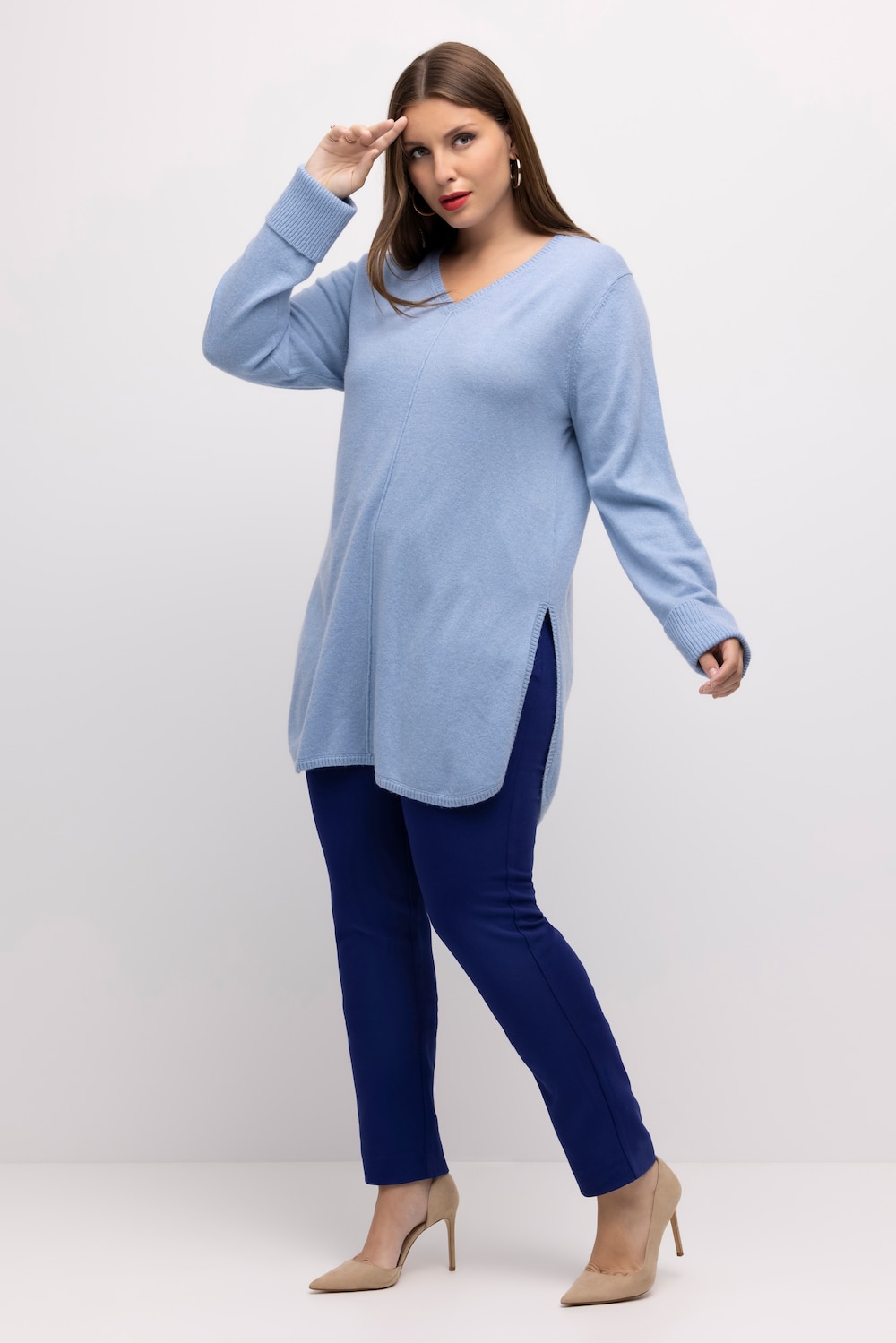 Grote Maten pullover, Dames, blauw, Maat: 50/52, Wol, Ulla Popken