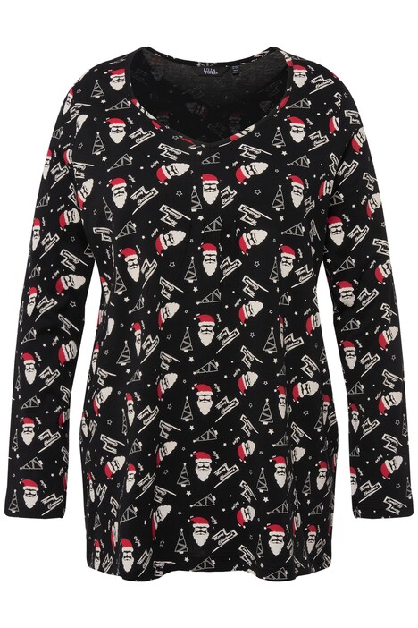 Tričko, vánoční vzor, A střih, srdcový výstřih, dlouhé rukávy