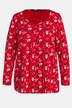 Koszulka w świąteczne  wzorki, linia litery A, dekolt o zarysie serca, długi rękaw