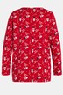 Koszulka w świąteczne  wzorki, linia litery A, dekolt o zarysie serca, długi rękaw