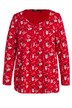 Tričko, vánoční vzor, A střih, srdcový výstřih, dlouhé rukávy