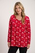 Koszulka w świąteczne  wzorki, linia litery A, dekolt o zarysie serca, długi rękaw