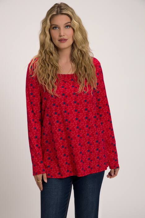 shirt, sterren, A-lijn, carréhals, lange mouwen