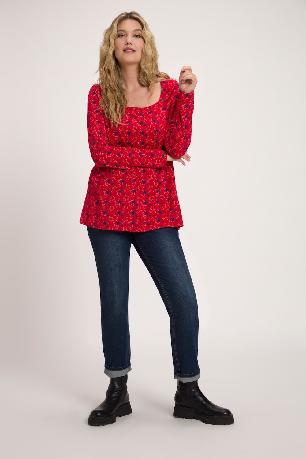 Grote Maten shirt, Dames, rood, Maat: 50/52, Katoen, Ulla Popken