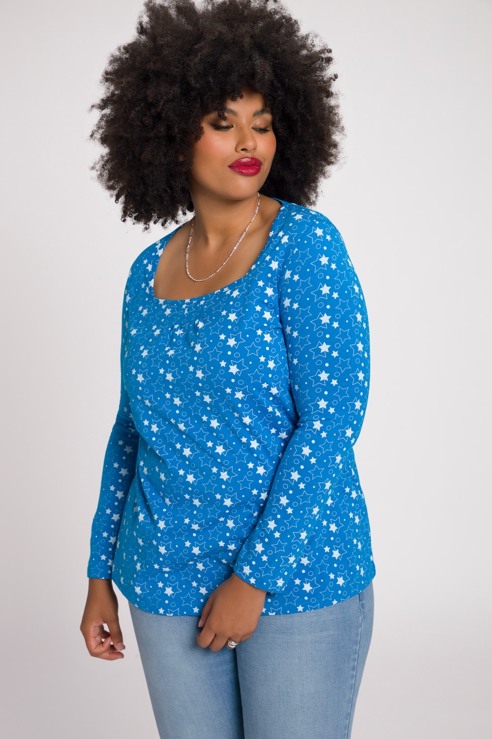 Grote Maten shirt, Dames, turquoise, Maat: 50/52, Katoen, Ulla Popken