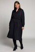 Satinkleid, Midikleid, V-Ausschnitt, Tunnelzug, Langarm