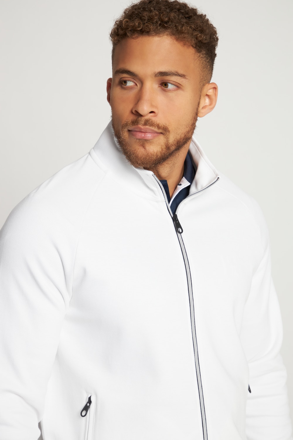Stora storlekar Sweatshirtjacka, Her, vit, storlek: 6XL, Bomull, JAY-PI