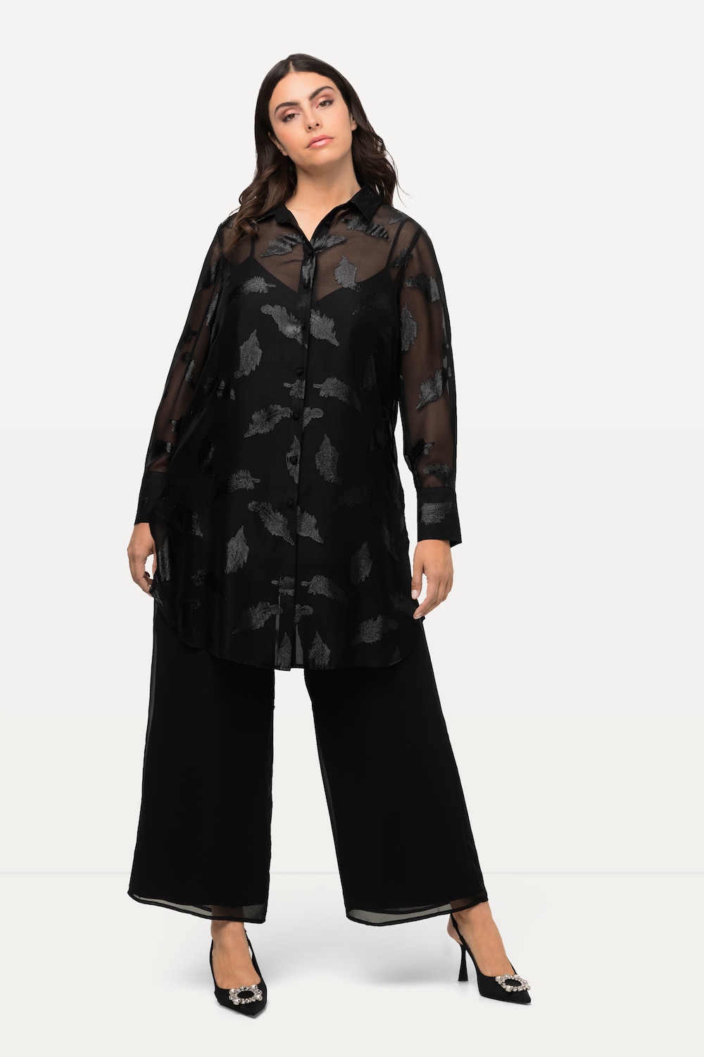 Grote Maten longline blouse, Dames, zwart, Maat: 58/60, Polyester/Metallic vezels, Ulla Popken
