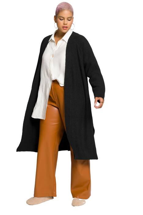 Rozepínací svetr, dlouhý, oversize, žebrovaný úplet, otevřený střih