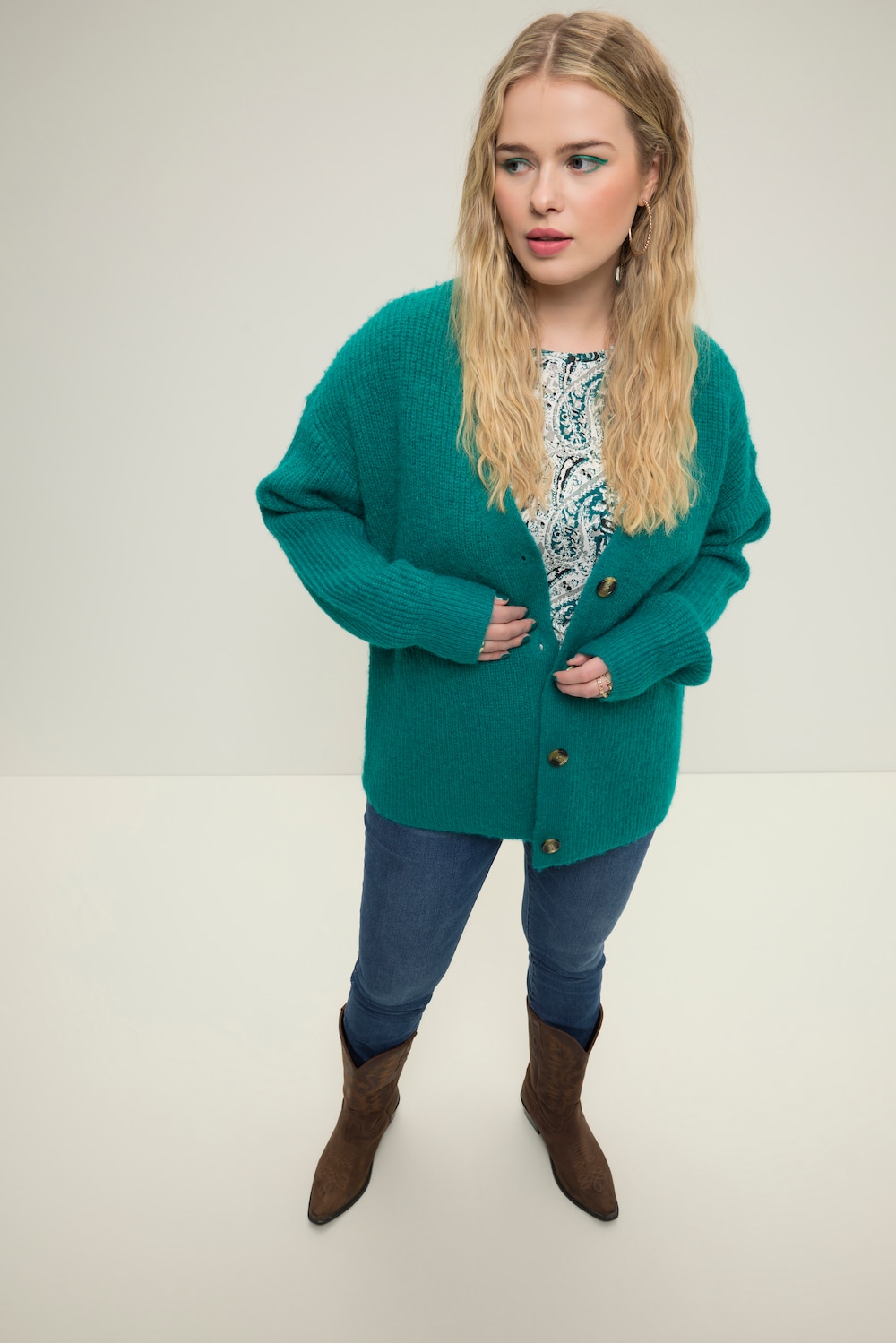 grandes tailles cardigan, femmes, turquoise, taille: 52/54, fibres synthétiques, studio untold