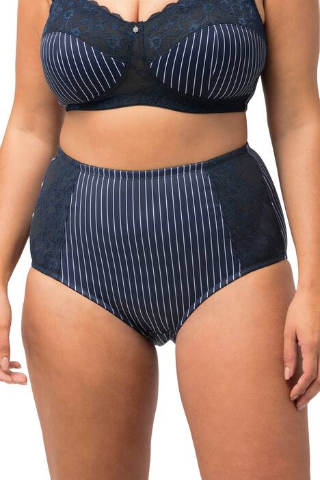 Tvarující maxi kalhotky, vysoký pas, elegantní proužky, krajkové vsadky