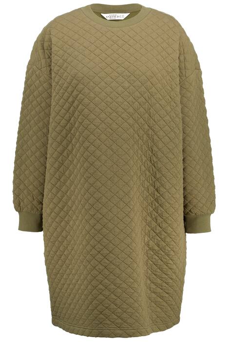 Teplákové midi šaty, oversize, diamantové prošívání, kulatý výstřih, dlouhé rukávy