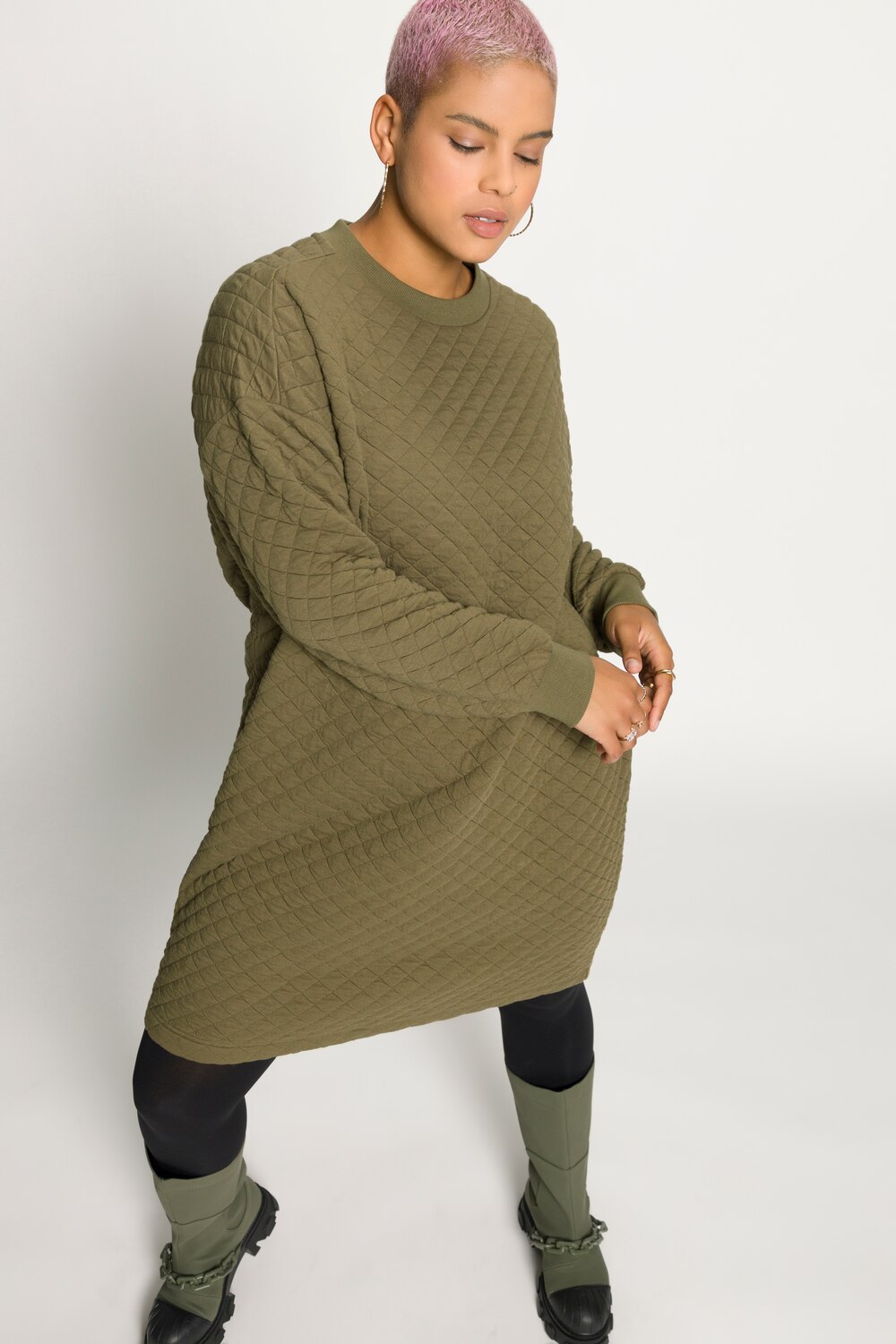 Grote Maten midi sweatjurk, Dames, bruin, Maat: 54/56, Polyester/Katoen, Studio Untold