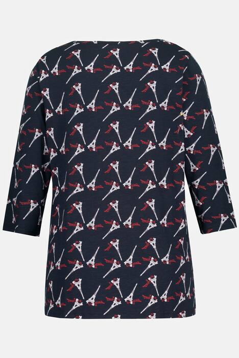 T-shirt, tour Eiffel, ligne en A, col en V, manches 3/4