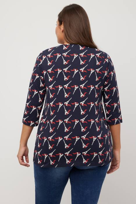 T-shirt, tour Eiffel, ligne en A, col en V, manches 3/4