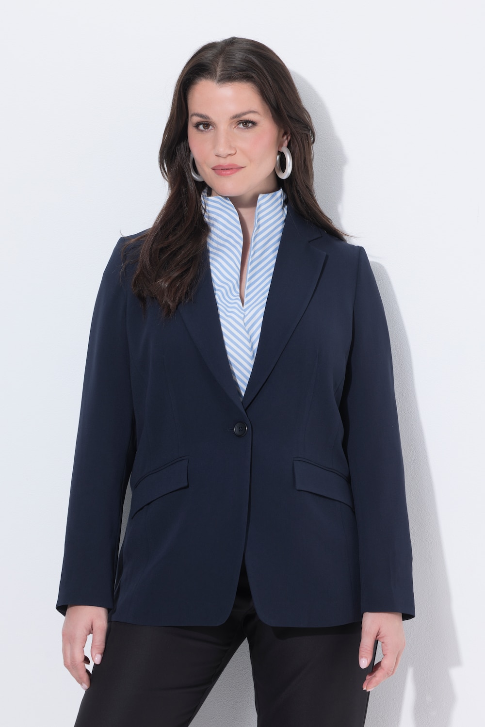 Große Größen Blazer, Damen, blau, Größe: 60, Kunstseide/Viskose/Polyester, Ulla Popken