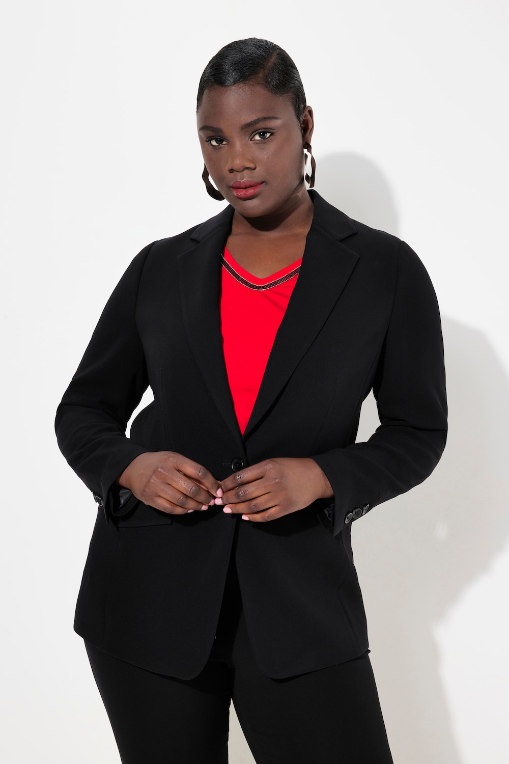 Thumbnail - Große Größen Blazer, Damen, schwarz, Größe: 58, Kunstseide/Viskose/Polyester, Ulla Popken