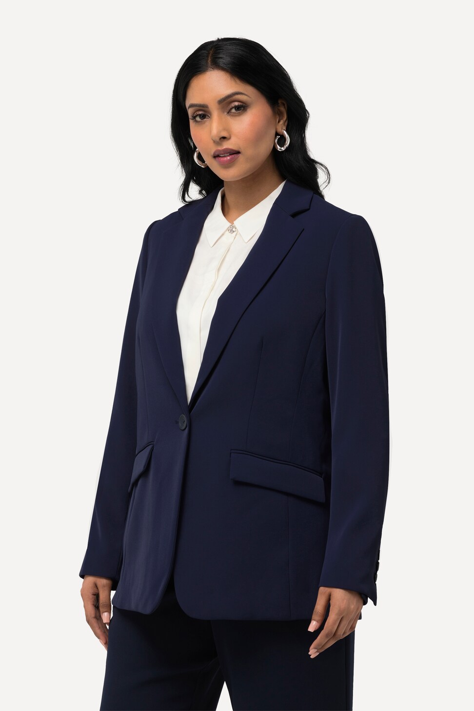 Ulla Popken Blazer Lungo In Jersey Punto Di Roma – Giacca Donna Con Colletto A Revers, Vestibilità Comoda, Spacchi Laterali, Senza Fodera