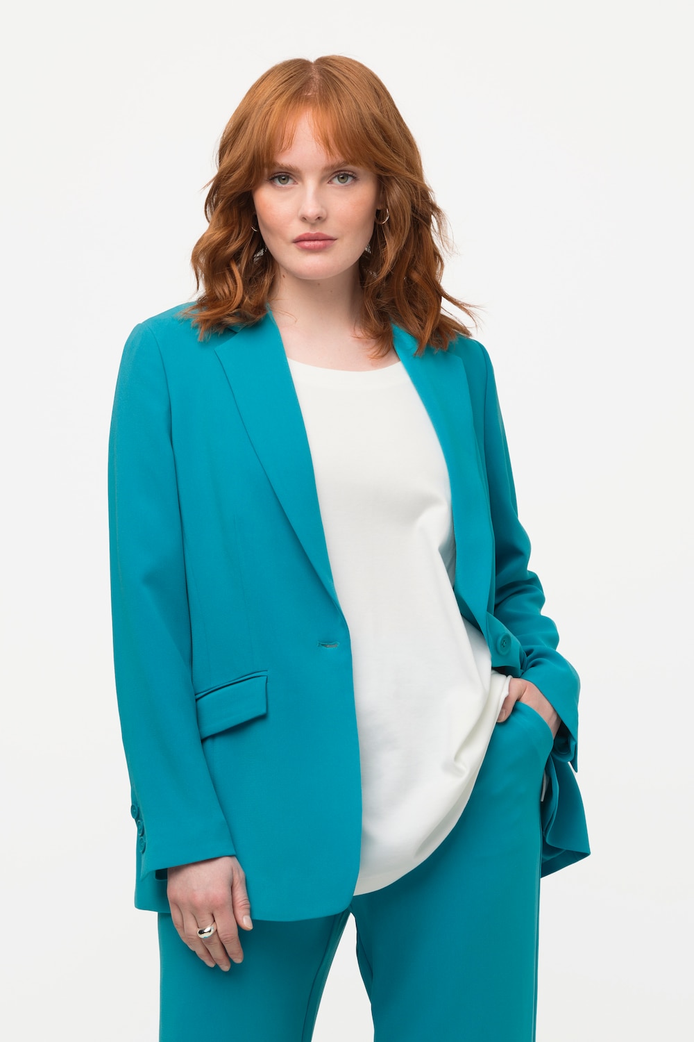 Grote Maten blazer, Dames, turquoise, Maat: 56, Kunstzijde/Viscose/Polyester, Ulla Popken