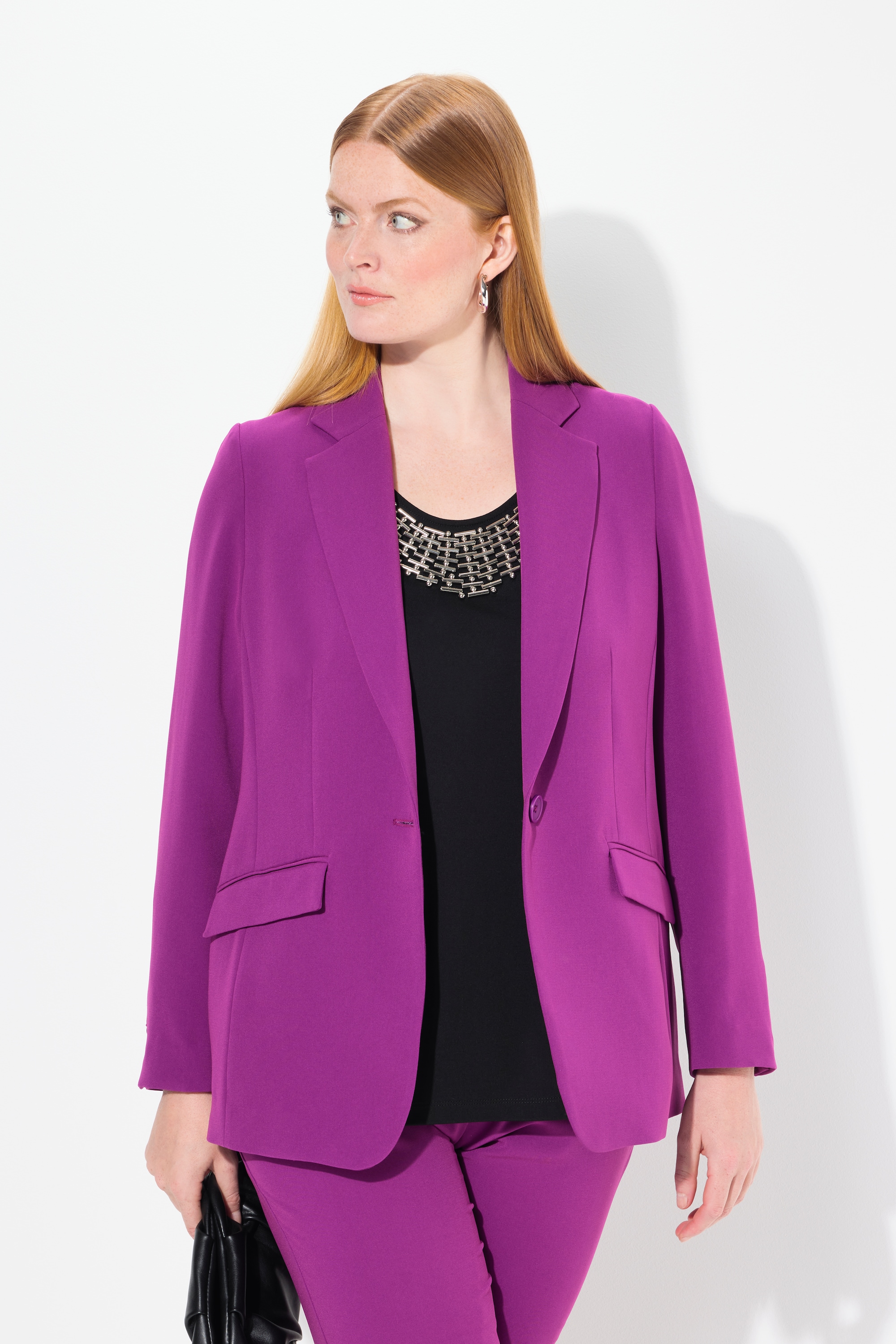 Ulla Popken Damen große Größen Blazer Acetat Reverskragen Knopfverschluss 811944