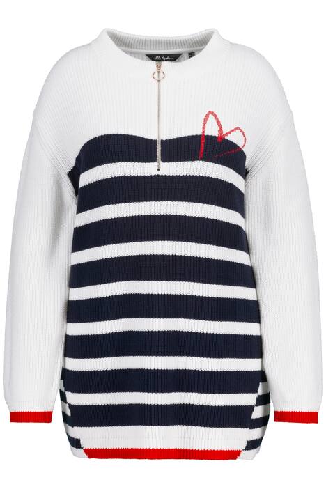 Svetr, pruhy, srdce, stojáček, zip, dlouhé rukávy