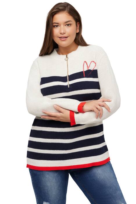 Svetr, pruhy, srdce, stojáček, zip, dlouhé rukávy