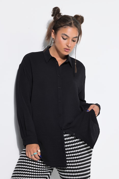 overhemdblouse, oversized, crêpe, overhemdkraag, lange mouwen
