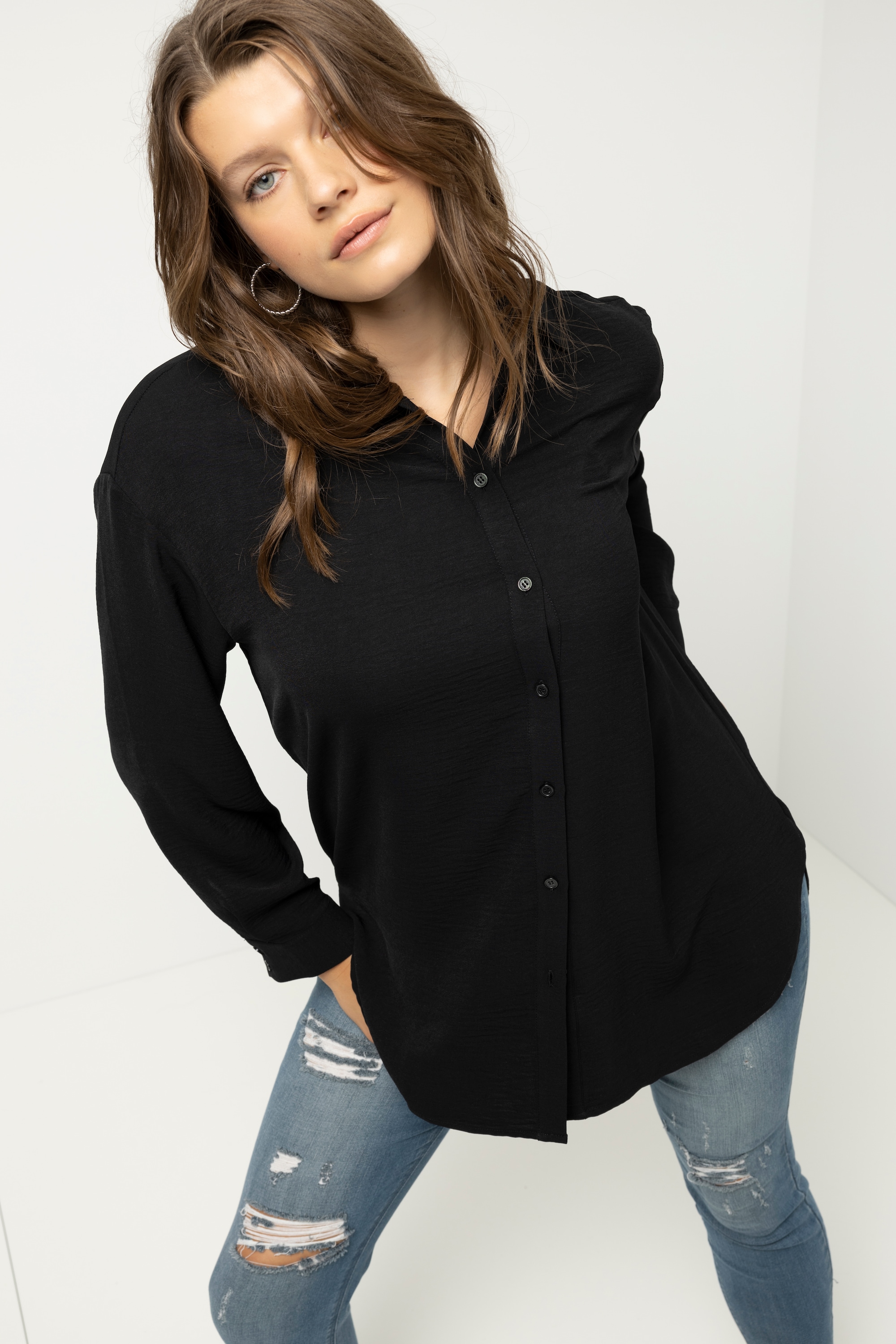 Studio Untold Damen große Größen Hemdbluse oversized Krepp Langarm 811984