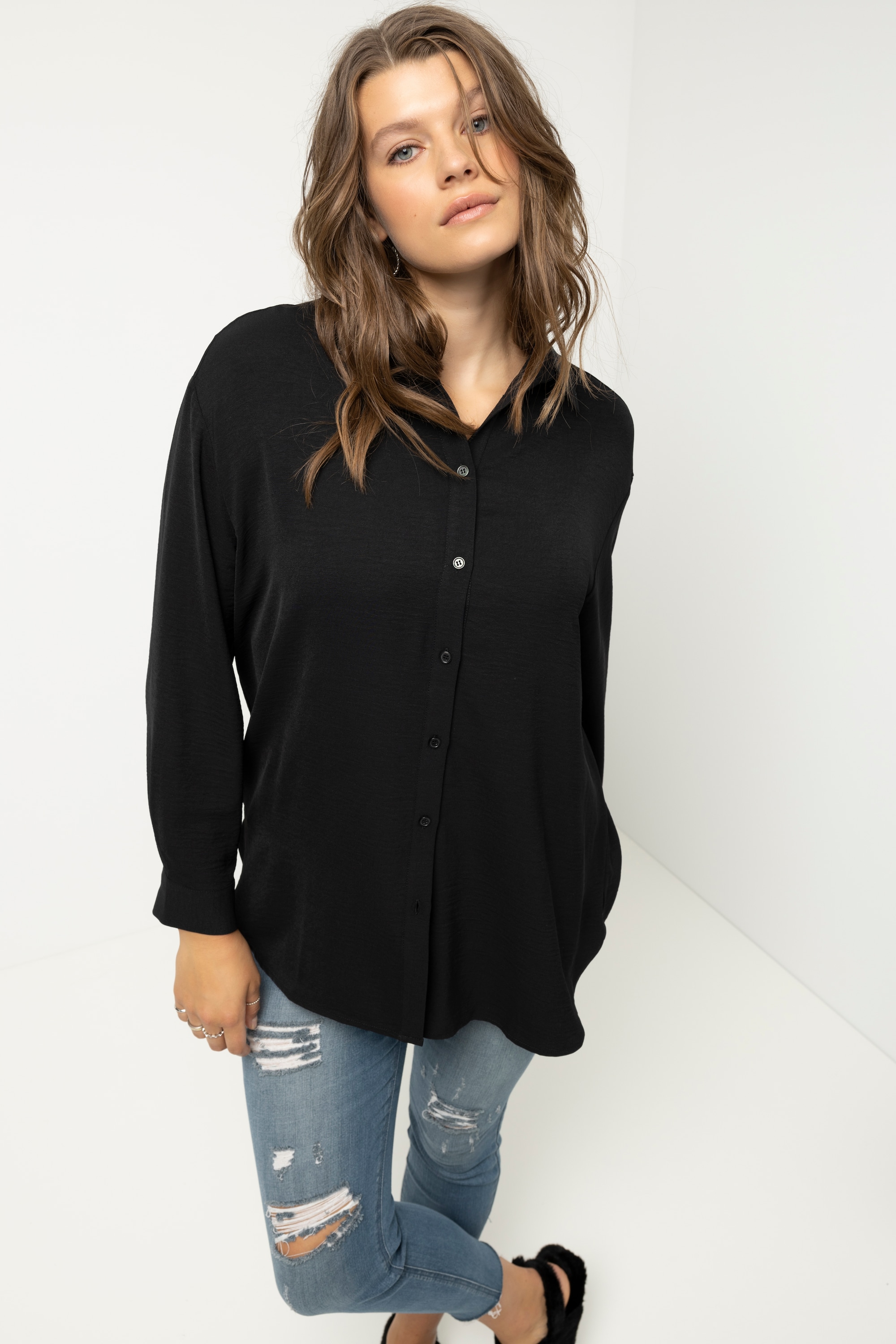 Studio Untold Damen große Größen Hemdbluse oversized Krepp Langarm 811984