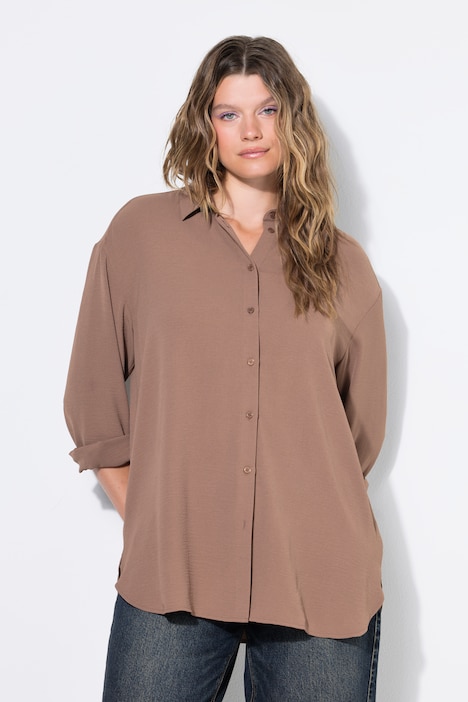 Hemdbluse, oversized, Krepp, Langarm