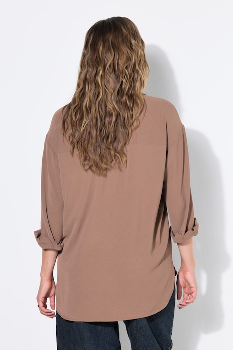 Hemdbluse, oversized, Krepp, Langarm