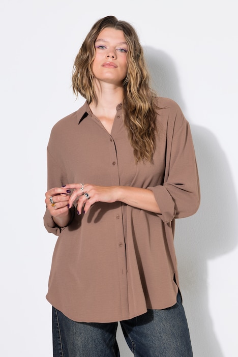 Hemdbluse, oversized, Krepp, Langarm