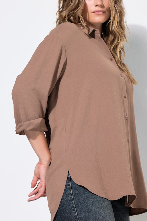 Hemdbluse, oversized, Krepp, Langarm
