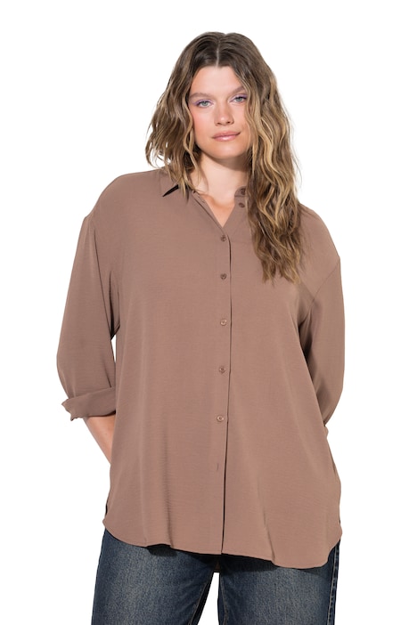 Košilová halenka, oversize, krep, límeček, dlouhé rukávy