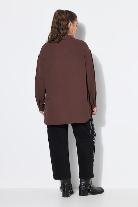 Hemdbluse, oversized, Krepp, Langarm