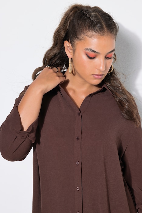 Hemdbluse, oversized, Krepp, Langarm
