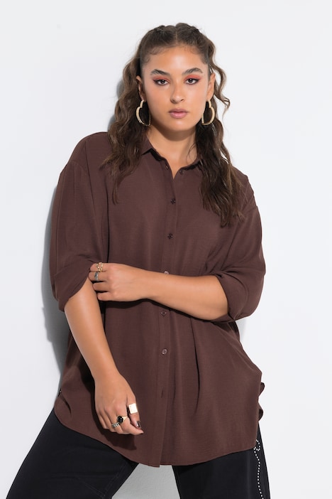 Hemdbluse, oversized, Krepp, Langarm