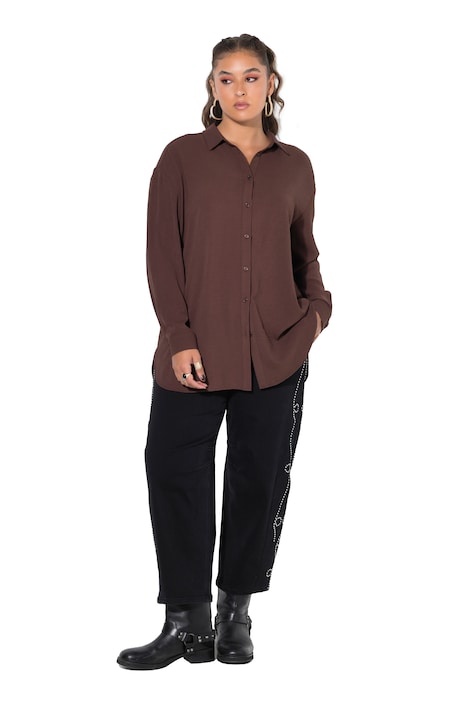 Košilová halenka, oversize, krep, límeček, dlouhé rukávy