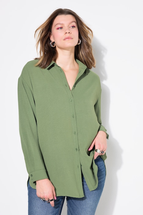 overhemdblouse, oversized, crêpe, overhemdkraag, lange mouwen