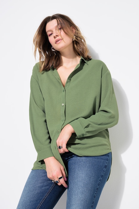 overhemdblouse, oversized, crêpe, overhemdkraag, lange mouwen