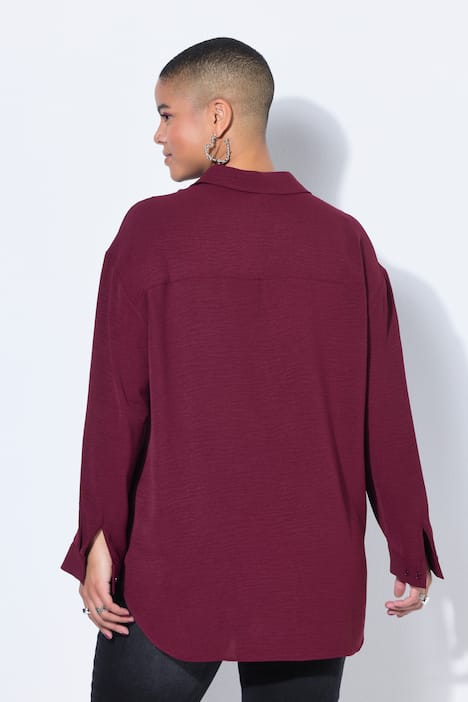 Hemdbluse, oversized, Krepp, Langarm