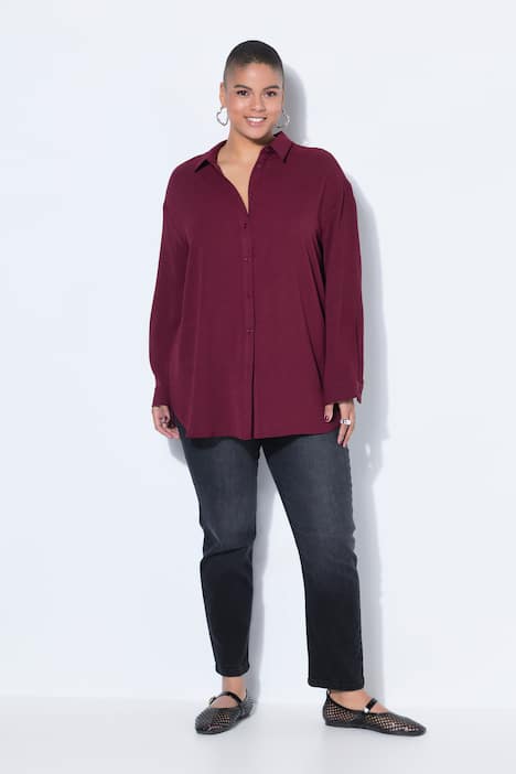 Hemdbluse, oversized, Krepp, Langarm