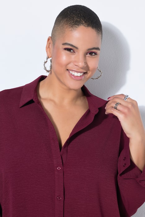 Hemdbluse, oversized, Krepp, Langarm