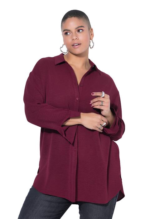 Košilová halenka, oversize, krep, límeček, dlouhé rukávy